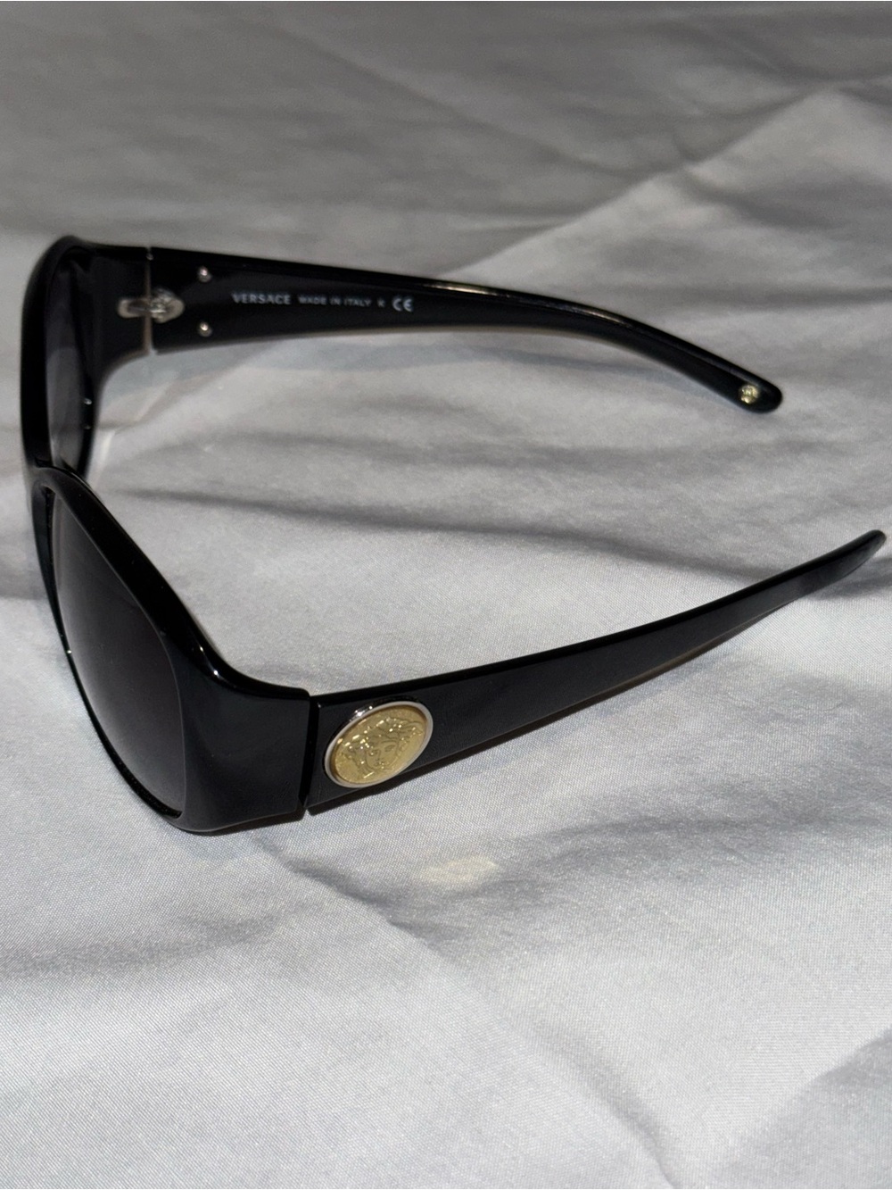 Versace Black Sunglasses with Gold Medallion Accent
